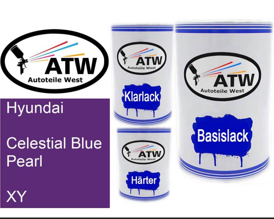 Hyundai, Celestial Blue Pearl, XY: 500ml Lackdose + 500ml Klarlack + 250ml Härter - Set, von ATW Autoteile West.